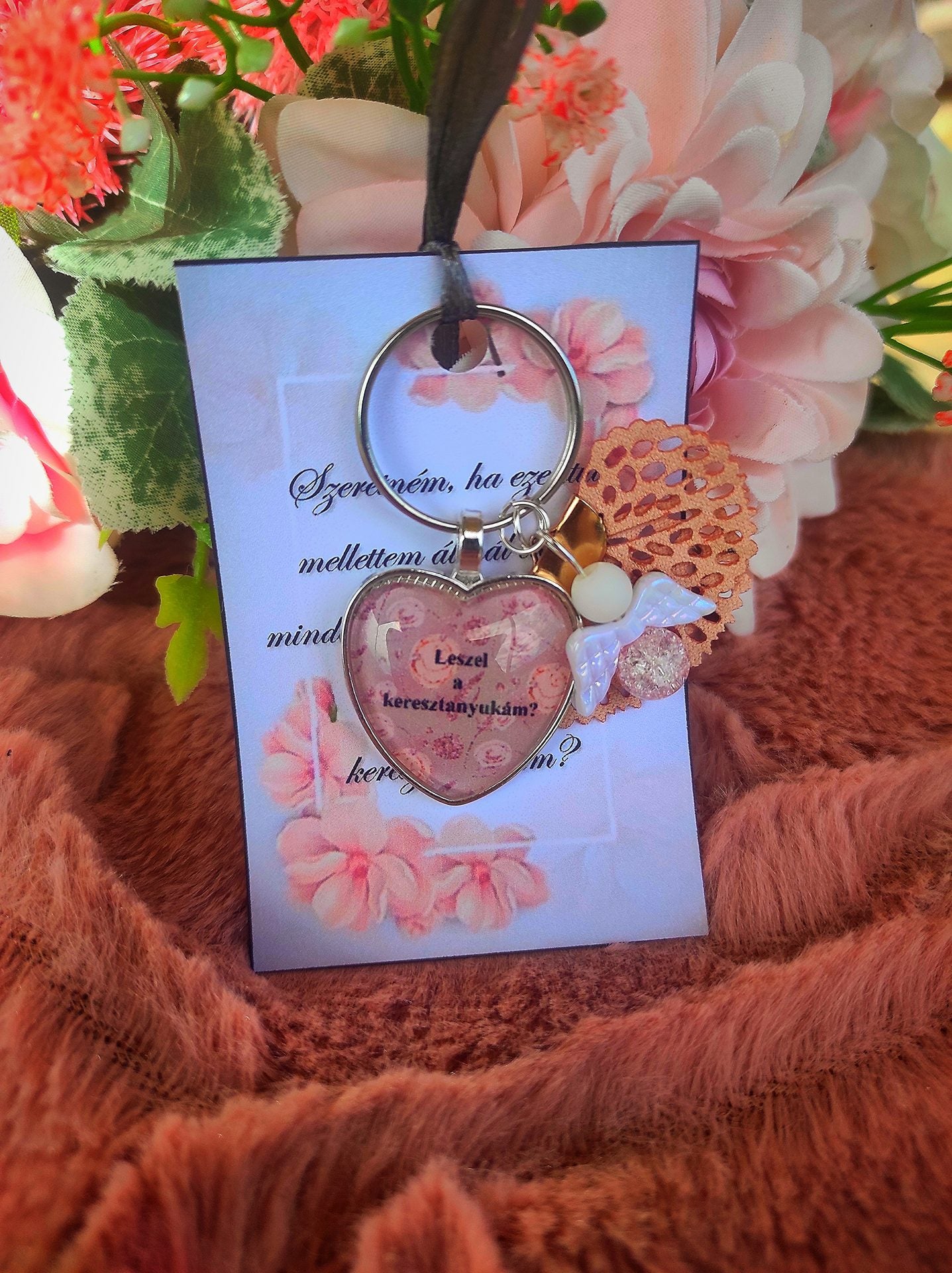 Keresztanya felkérő szív kulcstartó